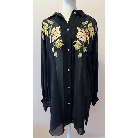 Vintage NATORI Embroidered Sheer Dress Beach Cover Up Tunic Blouse Petite - Picture 1 of 5